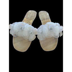 Wild Diva‎ Women's White Floral Princess Fairy Style Pearl Soft Flip Flop Size 9